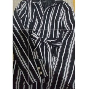 Black and white striped blazer jacket wrap tie